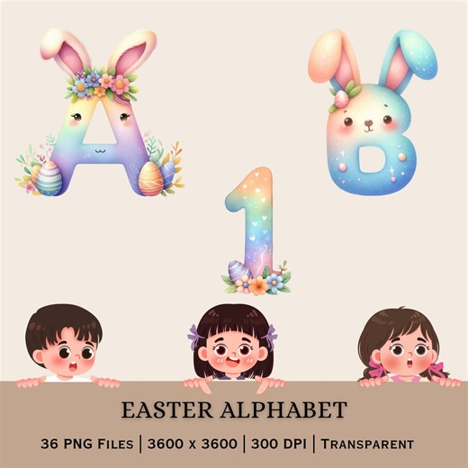 Easter Alphabet PNG Clipart | Bunny Ear Letters Numbers (digital Download) - Etsy