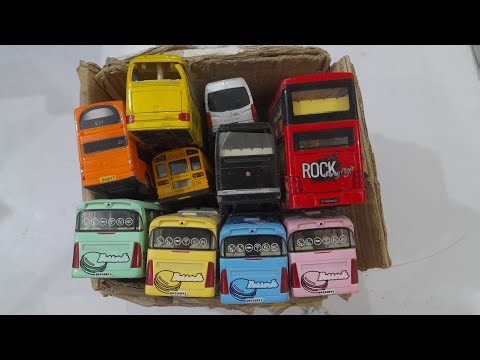Lets pick box with realistic diecast model bus collection,mercedese,toyota,Review koleski bus mobil