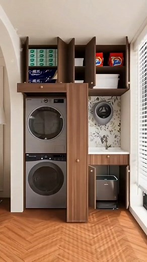 11K views · 64 reactions | This tiny laundry corner just turned into a smart storage powerhouse! From a hidden detergent cabinet to a fold-away sink and mini wall washer—every inch is used like magic. Small homes don’t need more space… just smarter ideas. Would you try this setup in your home? #fblifestyle #laundryroomideas #smallspacehacks #hiddenstorage #tinyhomeideas #homeorganization #laundrydesign | Aluminium Glass Design | Facebook