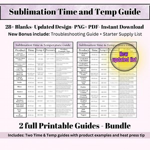 Sublimation Time and Temperature Guide, 28  Blanks Chart (PNG, PDF, Instant Download) - Etsy