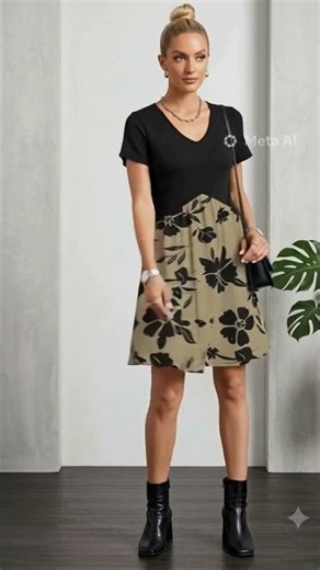 Chic Women's Casual Dress with Floral Skirt