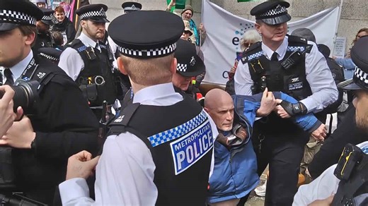 Arrests begin of Palestine Action supporters in Trafalgar Square, London, police push protesters