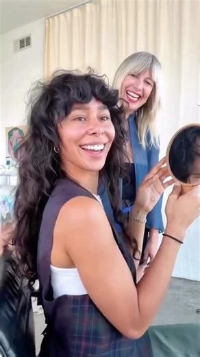 Curly Bangs Changed Her Whole Face Shape