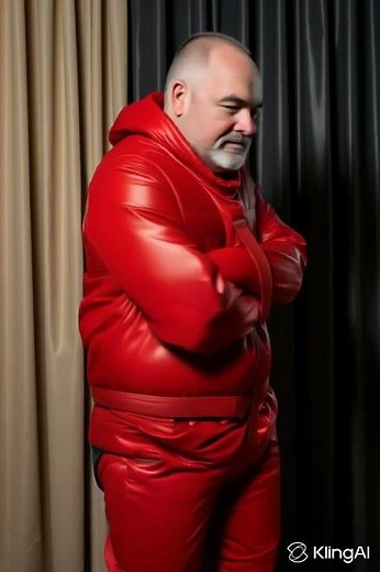 Bear struggling to escape from a Puffy Rubber Straitjacket #straitjacket #BDSM