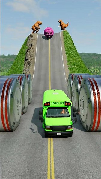 Colourful School Buses vs Hydraulic Crush - BeamNG.Drive