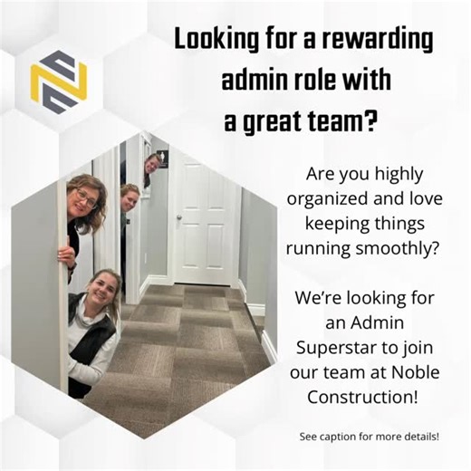 Noble Construction Corp. on Instagram: "🔹 We’re Hiring! Join Noble Construction as an Administrative Assistant at our Esterhazy office🔹 Are you an organized, detail-oriented professional with strong communication skills? Do you thrive in a fast-paced environment and enjoy supporting a dynamic team? If so, Noble Construction wants to hear from you! We’re looking for a motivated Administrative Assistant to help keep our operations running smoothly as we continue to grow. What You’ll Do: ✅ Provid