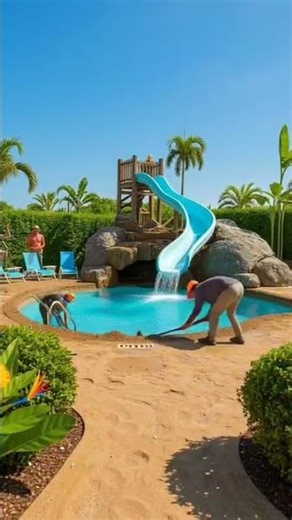 Amazing Pool Slide Build 😱 | Builder Creates Dream Swimming Pool#shots