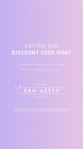 15K views · 14 reactions | NEW DAY NEW CODES  EASTER EGG DISCOUNT CODE HUNT  Screenshot a code and enter at checkout to see what you found!! Some codes will expire. Some won’t last long… Goodluck! #lskd | LSKD | Facebook