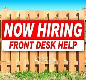 Now Hiring Front Desk Help Banner 13 oz | Non-Fabric | Heavy-Duty Vinyl Single-Sided with Metal Grommets