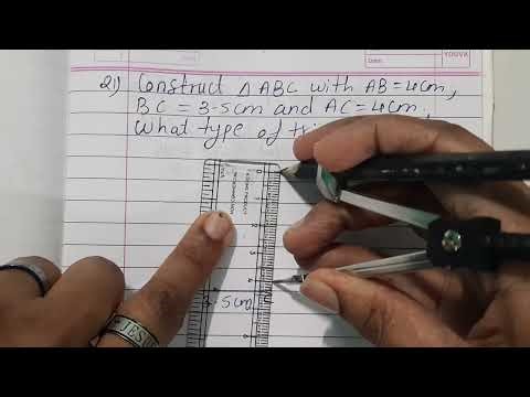 Construct triangle ABC with AB = 4 cm, BC = 3.5 cm and AC = 4 cm. What type of triangle is this?