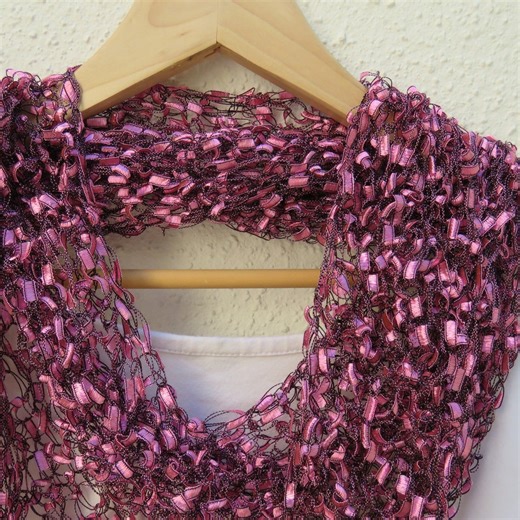 Hand Knit Pink Ladder Yarn Shawl: Lightweight Triangle Scarf - Etsy
