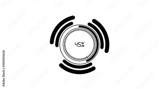 Simple black and white graphic of a circular loading indicator at one percent