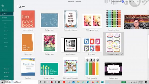 Opening the default Publisher page size and templates
