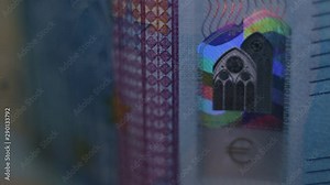 The Security Features Of The 20 Euro Banknote In The Dark. Windows