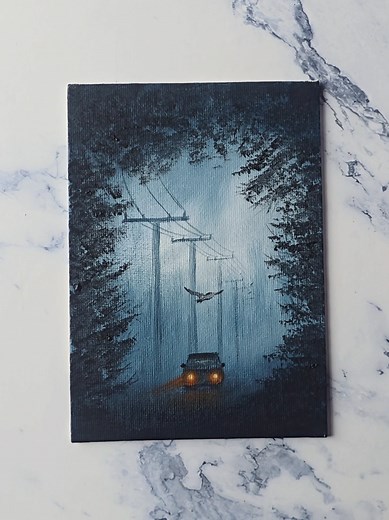 Dark Forest Road Painting Ideas for Beginners
