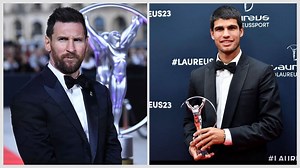 In pictures: Laureus award winners Carlos Alcaraz and Lionel Messi cross paths on the red carpet