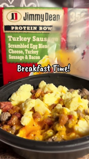 Quick and easy breakfast idea ~ Turkey sausage, scrambled eggs with cheese an turkey bacon. @Jimmy Dean #quickbreakfast #easybreakfast #breakfastideas #breakfastbowl #TikTokCreatorSearchInsightsIncentive