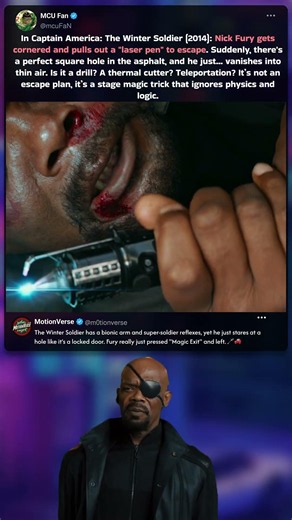 In Captain America: The Winter Soldier: Nick Fury gets cornered and pulls out a "laser pen" to