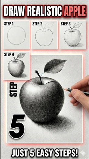 How to Draw a 3D Apple in 60 Seconds! ✏️✨ #shorts #trend