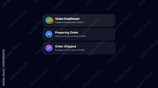E-commerce order tracking status list showing confirmed preparing shipped and out for delivery milestones