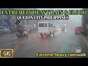 Walking in Extremely Heavy Rain and Flood in Brgy Gulod Quezon City Philippines [4K]