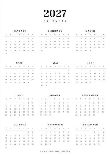 Printable Simple 2027 Calendar | Free A4 & Letter | Landscape & Portrait