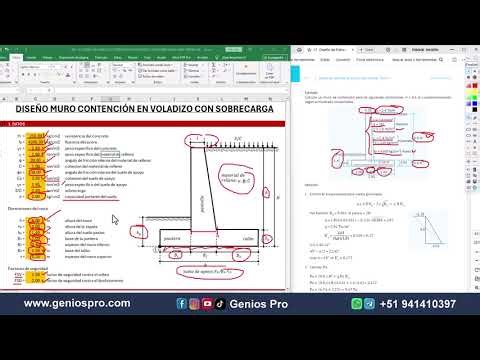Diseño de MURO DE CONTENCIÓN EN VOLADIZO CON SOBRECARGA (HOJA DE CALCULO PROFESIONAL)