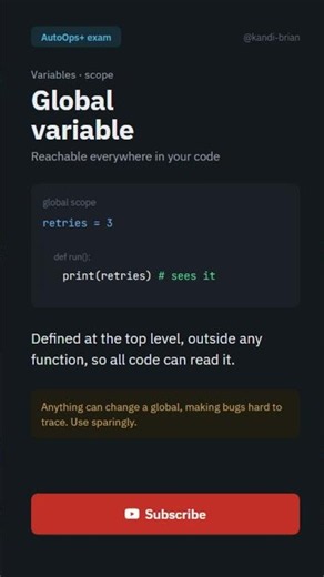Global Variables Short for Exam Prep | AutoOps+ Coding Concepts #comptia