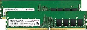 Transcend 32GB Kit (2x16GB) DDR4 RAM, 3200MHz (or 2666MHz) Desktop Memory UDIMM Compatible w/Intel & AMD Ryzen PC Memory Module, PC4-25600 1Rx8 2Gx8 CL22 1.2V 288 Pin Unbuffered Gaming Desktop Memory