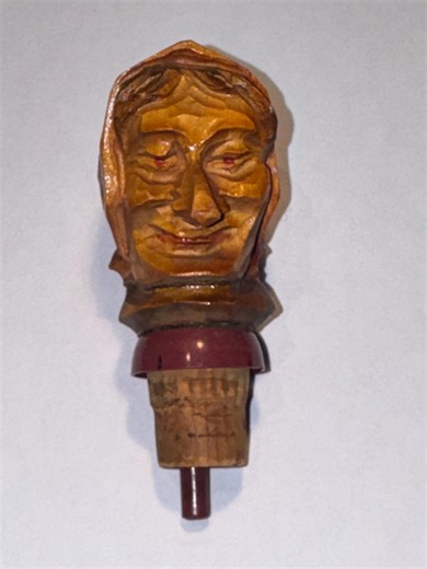 Vintage Carved Bottle Stopper With Plastic Pour-control Insert (c. 1950-1970) Mid-century - Etsy