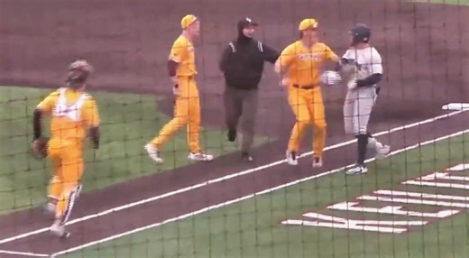Bone-Crunching Collision At First Base In College Baseball Game Leads To Bench-Clearing Brawl With Multiple Ejections [VIDEO]