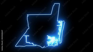 map of Pompano Beach in Florida with a neon effect that glows blue