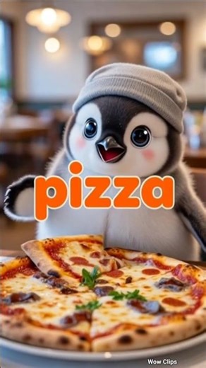 The little penguin teaches his friends the word pizza, and the word pizza starts with the letter P 🍕