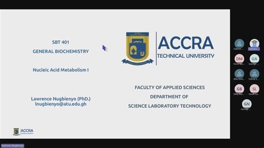 SBT 401 General Biochemistry (Evening): Nucleic Acid Metabolism I