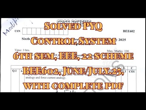 Control Systems, Solved PYQ, BEE602, 22 scheam, 6th sem, EEE Stream