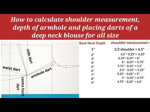 How to calculate shoulder measurement , depth of armhole and placing darts of a deep neck blouse