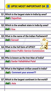 2.9K reactions · 137 shares |  UPSC Most Important GK Questions  These questions are very important for: ✔ UPSC ✔ SSC ✔ Banking ✔ State Exams HASHTAGS :- #UPSC #UPSCPreparation #UPSCGK #GeneralKnowledge #DailyGK GKQuestions IndianPolity IndianHistory CompetitiveExams SSCPreparation BankingExams StateExams CivilServices UPSCMotivation ExamPreparation LearnEveryday EducationReels StudyReels KnowledgeIsPower IndiaGK | Englishspeaking401 | Facebook