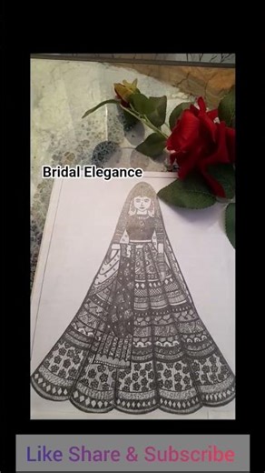 Royal Indian Bride Lehenga Drawing 👑❤️ Pencil sketch #shortvideo #shortfeed #viral #bride