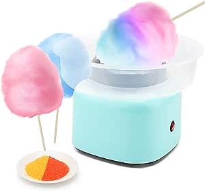 Cotton Candy Machine - Cotton Candy Maker With Splash Prevention Bowl For Home Use – Comes with Sugar Scoop and 20 Candy Sticks - Aqua