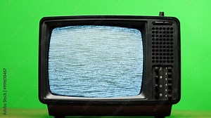 Retro Style TV Set with Green Screen chroma key background, vintage 60s analog television with grain and noise.
