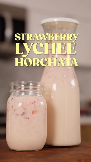 Tuệ on Instagram: "Stilll holding on to strawberry season 😩 Strawberry lychee horchata 1 pint strawberries 2 cans lychees 1 cup rice 4 cinnamon sticks 1 can evaporated milk 1 can condensed milk 1 1/2 cups milk Directions 1. Soak 1 cup of rice in 3 cups of hot water and 4 cinnamon sticks, cover and let it soak overnight 2. When ready to make dice up half of the strawberries and save the other half for the purée, dice up 1 can of lychees as well 3. Combine the other half of the strawberr