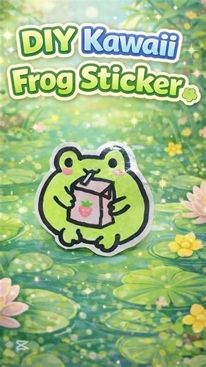 DIY Kawaii Frog Sticker 🐸🍓 Strawberry Milk Frog #shorts