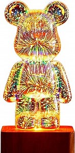 Firework Bear Light Lamp, Twinkle Bear Lamp Cute Bedside Night Light Table Lamp Projector with Color Changing Ambient Nightstand LED Desk Lamp for Kids Room, Bedroom, Home, Office