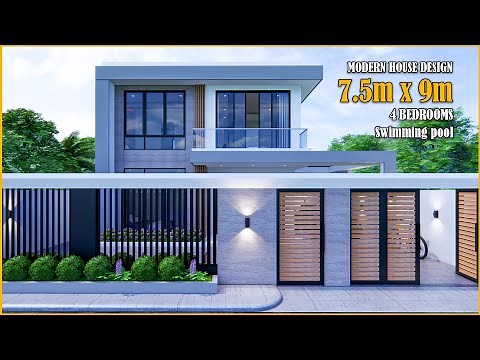 House Design | 7.5m x 9m with swimming pool | 4 Bedrooms