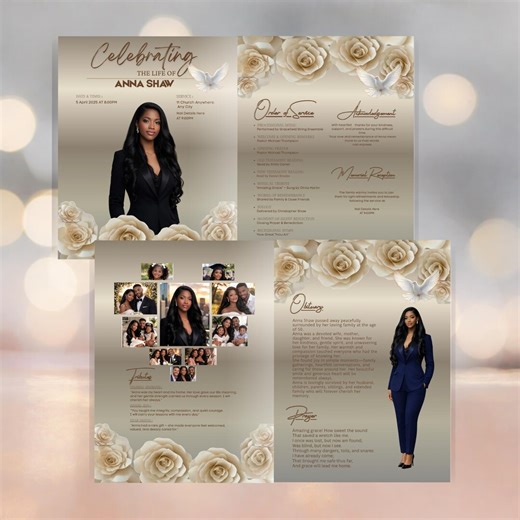 Elegant Funeral Program Template , Celebration of Life Booklet (canva Editable Download) - Etsy