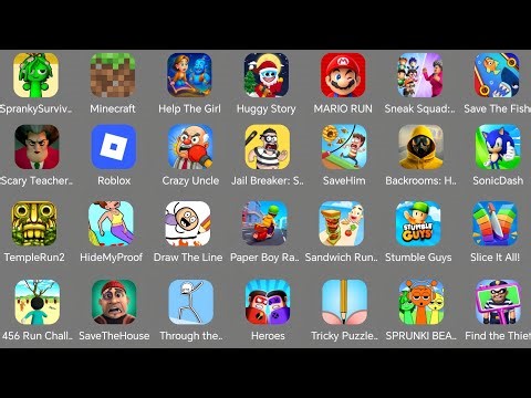 Spranky Survival,Minecraft,Help the girl,Huggy Story,Roblox,Paper boy race,Find the Thief,Sonic dash