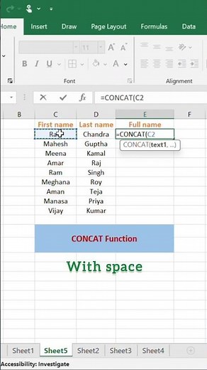 CONCAT function in excel #excel #exceltutorial #excelfunctions