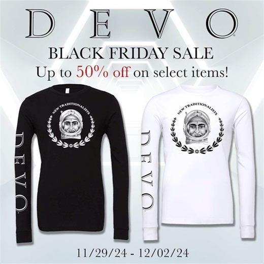 13K views · 147 reactions | Attention spuds! For Black Friday, we’re offering 50% off select items in the DEVO webstore. Stock up on fan favorites and rock your DEVO style for half the price, link: https://hellomerch.com/collections/devo | Devo | Facebook