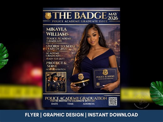 Editable Police Academy Graduation Magazine Cover Template, Canva Graduation Invitation Poster, Law Enforcement Grad Announcement