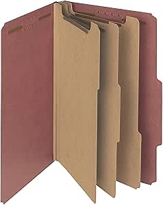 Smead 100% Recycled Pressboard Classification File Folder, 3 Dividers, 3" Expansion, Legal Size, Red, 10 per Box (19099)